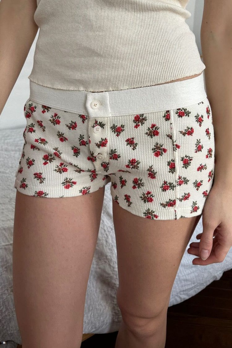 Sous Vêtement Brandy Melville Floral Waffle Boyshort Blanche Rouge | GTY-17716213